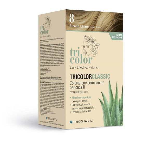TRICOLOR CLASSIC 8 BIONDO CHIARO 2 TUBI 50 ML + 2 SHAKER 50 ML + 4 BUSTINE 8 ML - Farmacia-flash.it