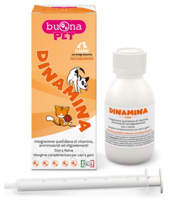 DINAMINA MANGIME COMPLEMENTARE CANI GATTI FLACONE CON SIRINGA DOSATRICE IN PASTA 60 G BUONAPET - Farmacia-flash.it