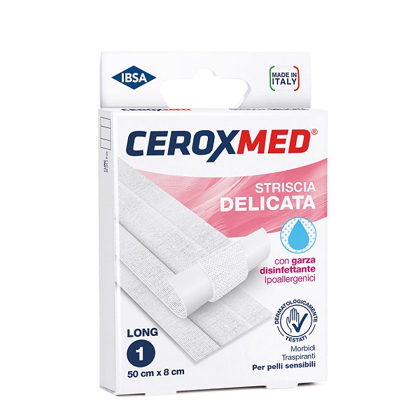 STRISCIA DELICATA CEROXMED CON GARZA DISINFETTANTE IPOALLERGENICA PER PELLI SENSIBILI 50X8CM 1 PEZZO - Farmacia-flash.it