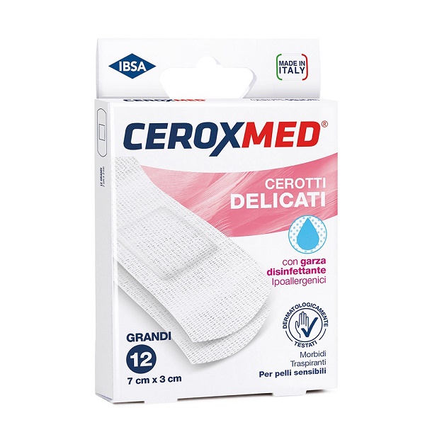 CEROTTI DELICATI CEROXMED CON GARZA DISINFETTANTE PER PELLI SENSIBILI 7X3CM 12 PEZZI - Farmacia-flash.it