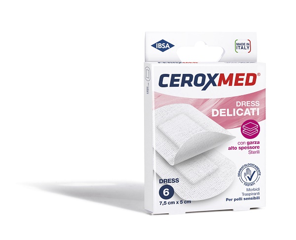DRESS DELICATI CEROXMED CON GARZA ALTO SPESSORE PER PELLI SENSIBILI 7,5X5CM 6 PEZZI - Farmacia-flash.it