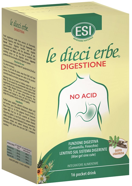 ESI LE DIECI ERBE DIGESTIONE NO ACID 16 POCKET DRINK GUSTO LIQUIRIZIA 20 ML - Farmacia-flash.it