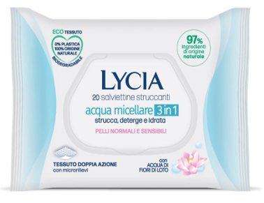 LYCIA SALVIETTINE STRUCCANTI ACQUA MICELLARE 3 IN 1 20 PEZZI - Farmacia-flash.it