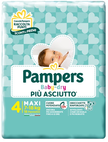 PAMPERS BABY DRY PANNOLINI DOWNCOUNT MAXI 18 PEZZI - Farmacia-flash.it