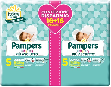 PAMPERS BABY DRY PANNOLINI DUO DOWNCOUNT JUNIOR 32 PEZZI - Farmacia-flash.it