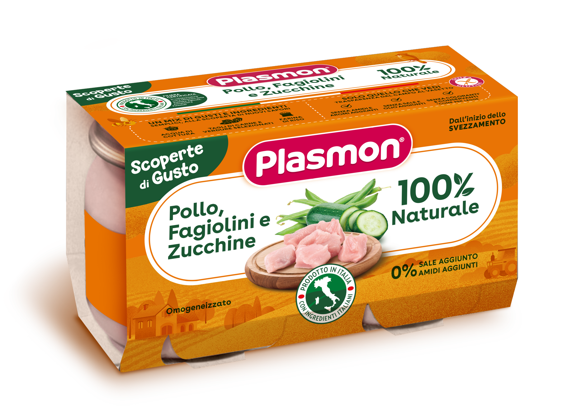 PLASMON OMOGENEIZZATI POLLO FAGIOLINI ZUCCHINE 2 PEZZI DA 120 G - Farmacia-flash.it