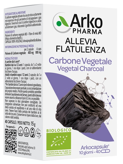 ARKO CAPSULE CARBONE VEGETALE BIO 40 CAPSULE - Farmacia-flash.it