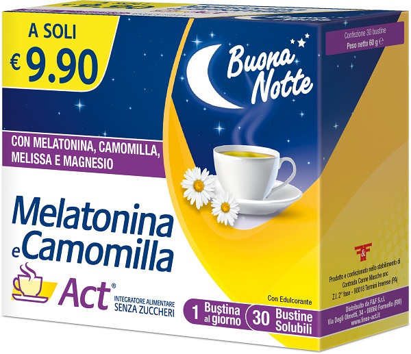 MELATONINA E CAMOMILLA ACT 30 BUSTINE SOLUBILI SENZA ZUCCHERI - Farmacia-flash.it