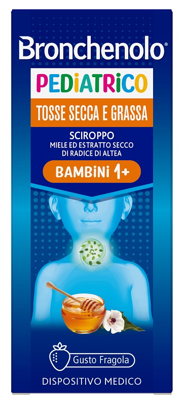 SCIROPPO BRONCHENOLO PEDIATRICO TOSSE SECCA E GRASSA DA 1 ANNO IN SU 120 ML GUSTO FRAGOLA SENZA COLORANTI ARTIFICIALI, SENZA ALCOL, SENZA OGM - Farmacia-flash.it