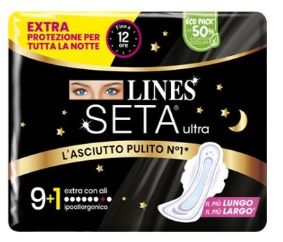 LINES SETA ULTRA ASSORBENTI EXTRA NOTTE CARRY PACK PACCO SINGOLO 9+1 PEZZI - Farmacia-flash.it