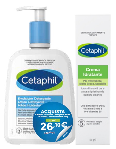 CETAPHIL BIPACK EMULSIONE DETERGENTE 470 ML + CREMA IDRATANTE 100 G - Farmacia-flash.it