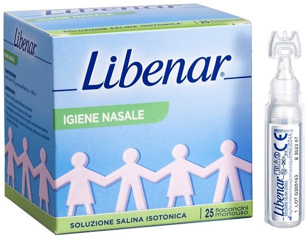 SOLUZIONE SALINA ISOTONICA 0,9% LIBENAR PER IGIENE NASALE 25 FLACONCINI MONOUSO X 5 ML - Farmacia-flash.it