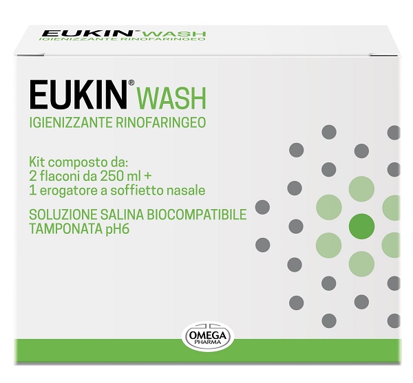 EUKIN WASH IGIENIZZANTE RINOFARINGEO KIT 2 FLACONI DA 250 ML + EROGATORE A SOFFIETTO NASALE - Farmacia-flash.it