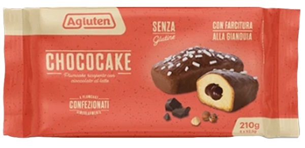 AGLUTEN CHOCOCAKE 4 PLUMCAKE RICOPERTI CON CIOCCOLATO AL LATTE CON FARCITURA ALLA GIANDUIA DA 52,5G - Farmacia-flash.it