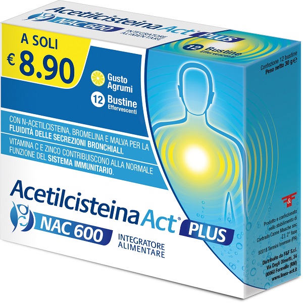 ACETILCISTEINA ACT PLUS NAC 600 12 BUSTINE EFFERVESCENTI AGRUMI - Farmacia-flash.it