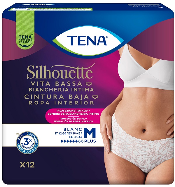 PANNOLONE A MUTANDINA ASSORBENTE TENA SILHOUETTE PLUS WHITE MEDIUM 12 PEZZI - Farmacia-flash.it