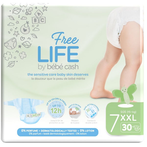 FREELIFE BY BEBECASH PANNOLINI XXL TAGLIA 7 15 KG+ 30 PEZZI - Farmacia-flash.it