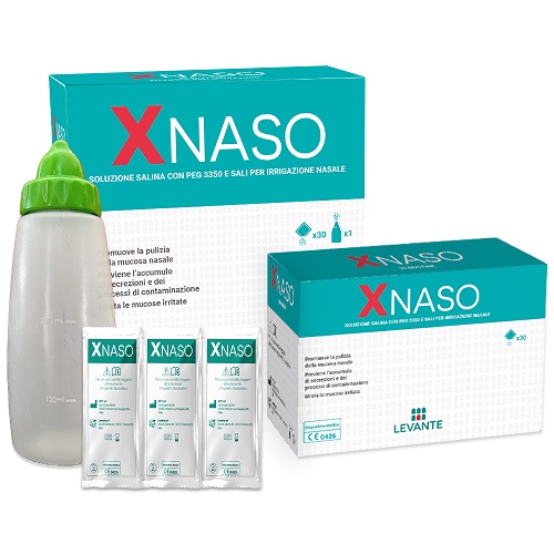 SOLUZIONE SALINA CON PEG 3350 E SALI PER IRRIGAZIONE NASALE XNASO 30 BUSTINE + 1 EROGATORE - Farmacia-flash.it