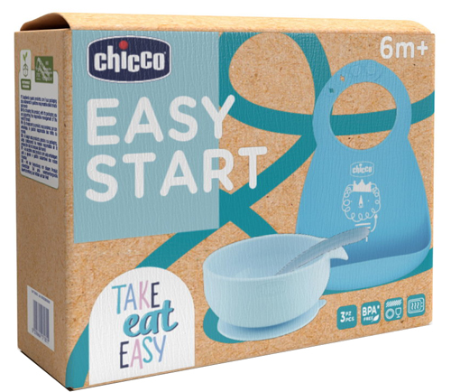 CHICCO SET PAPPA SILICONE 6M+ AZZURRO - Farmacia-flash.it