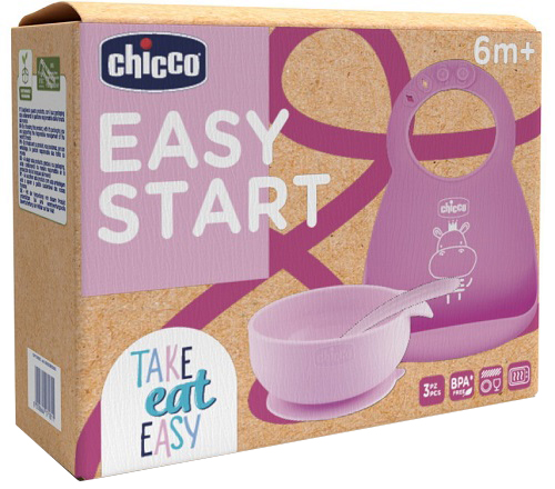 CHICCO SET PAPPA SILICONE 6M+ ROSA - Farmacia-flash.it