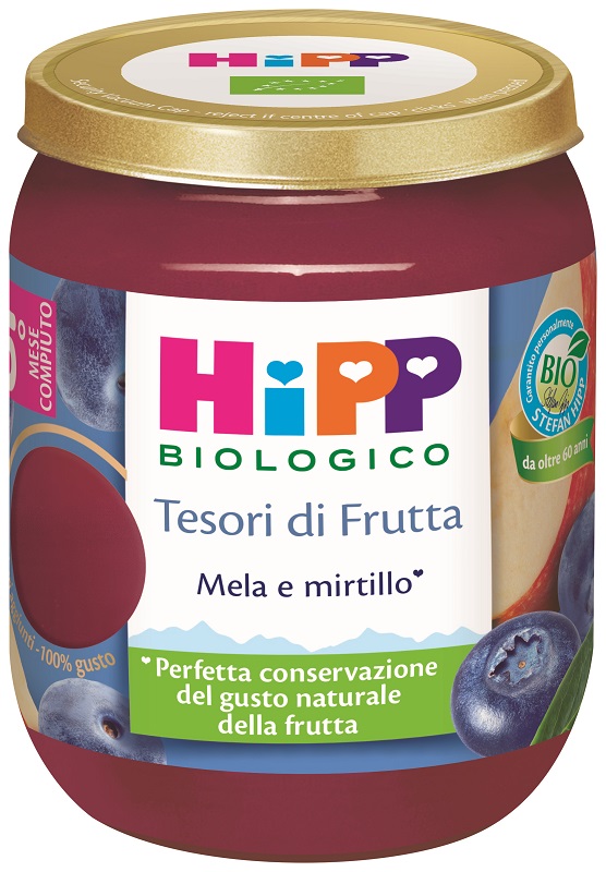 HIPP TESORI FRUTTA MELA MIRTILLO 160 G - Farmacia-flash.it