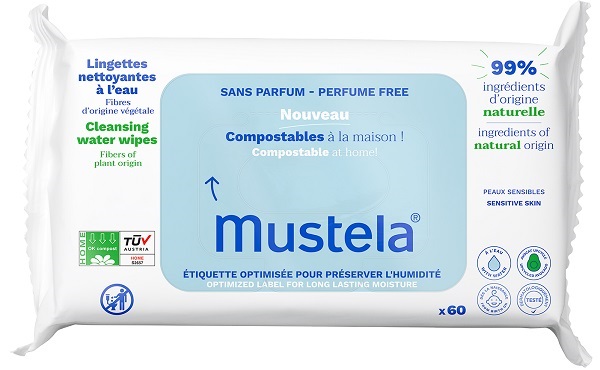 MUSTELA SALVIETTE ACQUA COMPOSTABILI SENZA PROFUMO 60 PEZZI - Farmacia-flash.it