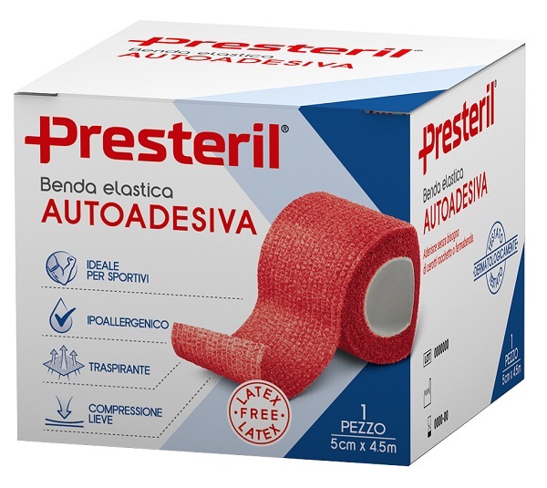 BENDA ELASTICA AUTOADESIVA LATEX FREE PRESTERIL CM 5X4,5 M TESI ROSSO - Farmacia-flash.it