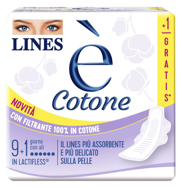 LINES E' COTONE ALI ASSORBENTE ESTERNO 9 + 1 PEZZI - Farmacia-flash.it