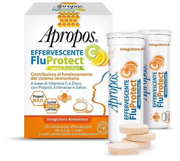 APROPOS EFFERVESCENTE C FLUPROTECT SENZA ZUCCHERI 20 COMPRESSE EFFERVESCENTI - Farmacia-flash.it