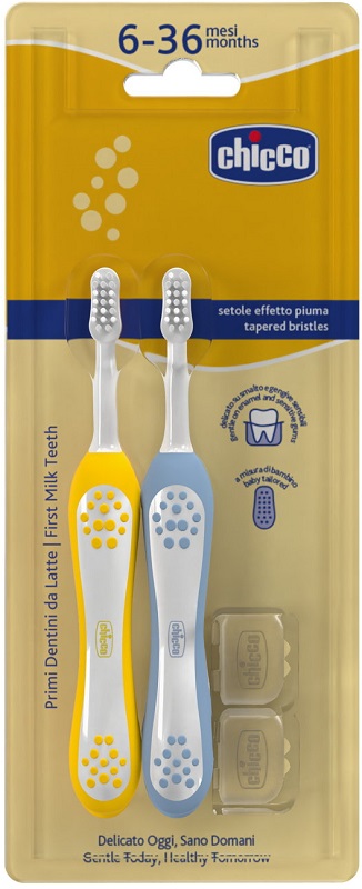 CHICCO SPAZZOLINO 6-36 MESI+DOPPIO AZZURRO-GIALLO - Farmacia-flash.it