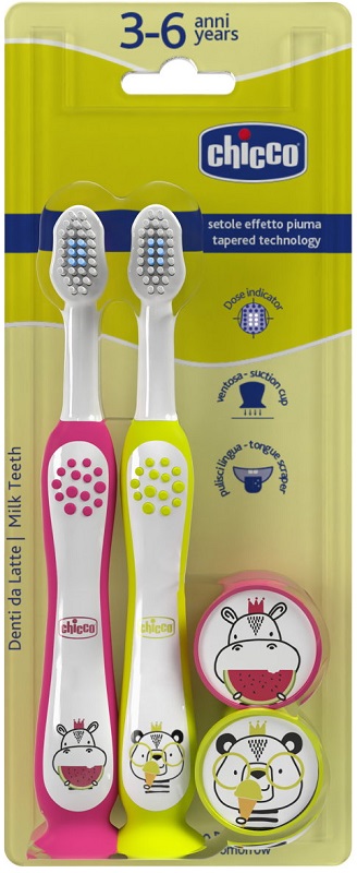 CHICCO SPAZZOLINO 3-6 YEARS DOPPIO ROSA-GIALLO - Farmacia-flash.it