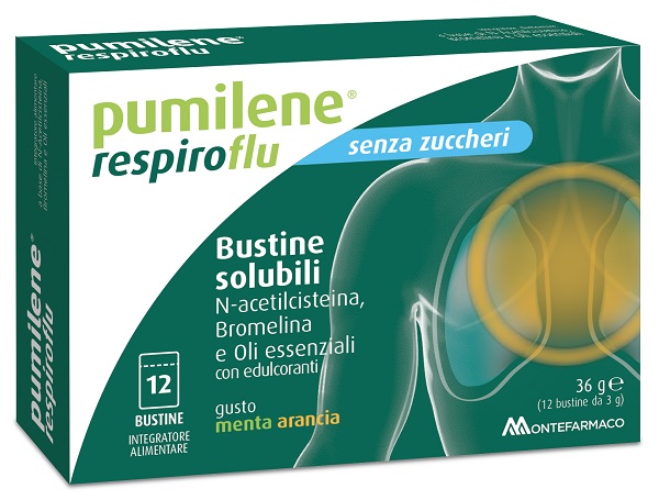 PUMILENE RESPIROFLU SENZA ZUCCHERO 12 BUSTINE GUSTO MENTA ARANCIA 36 G - Farmacia-flash.it