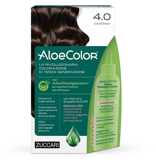 ALOECOLOR 4,0 CASTANO TINTA PERMANENTE CAPELLI COLORE AD ALTA PIGMENTAZIONE 50 ML + RIVELATORE ALOEOSSIGENATA 75 ML + SHAMPOO ALOECARE 15 ML + GUANTI - Farmacia-flash.it