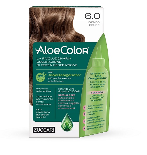 ALOECOLOR 6,0 BIONDO SCURO TINTA PERMANENTE CAPELLI COLORE AD ALTA PIGMENTAZIONE 50 ML + RIVELATORE ALOEOSSIGENATA 75 ML + SHAMPOO ALOECARE 15 ML + GUANTI - Farmacia-flash.it