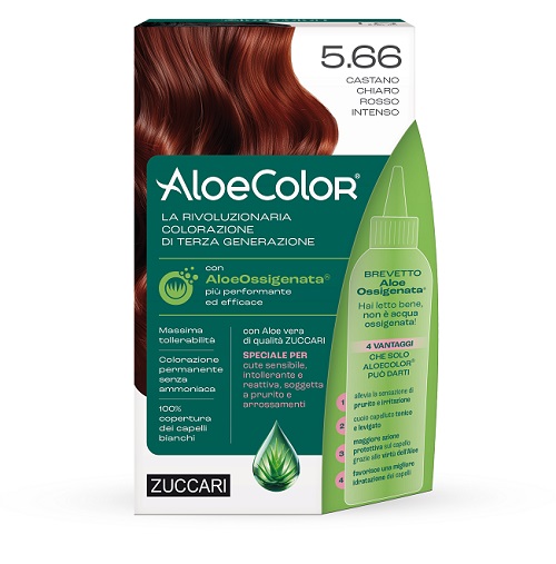 ALOECOLOR 5,66 CASTANO CHIARO ROSSO INTENSO TINTA PERMANENTE CAPELLI COLORE AD ALTA PIGMENTAZIONE 50 ML + RIVELATORE ALOEOSSIGENATA 75 ML + SHAMPOO ALOECARE 15 ML + GUANTI - Farmacia-flash.it