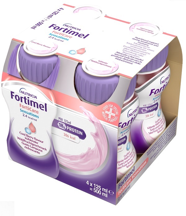 FORTIMEL FORTICARE SENSATION 2,4 KCAL/ML LAMPONE RINFRESCANTE 4 PEZZI DA 125 ML - Farmacia-flash.it