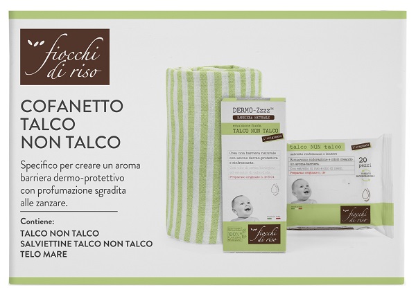 FIOCCHI DI RISO COFANETTO TALCO NON TALCO 1 EMULSIONE TALCO NON TALCO 120 ML + 1 SALVIETTE TALCO NON TALCO + 1 TELO MARE - Farmacia-flash.it