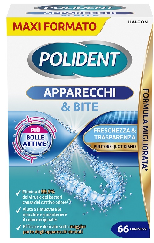 POLIDENT APPARECCHI & BITE PULITORE QUOTIDIANO 66 COMPRESSE - Farmacia-flash.it